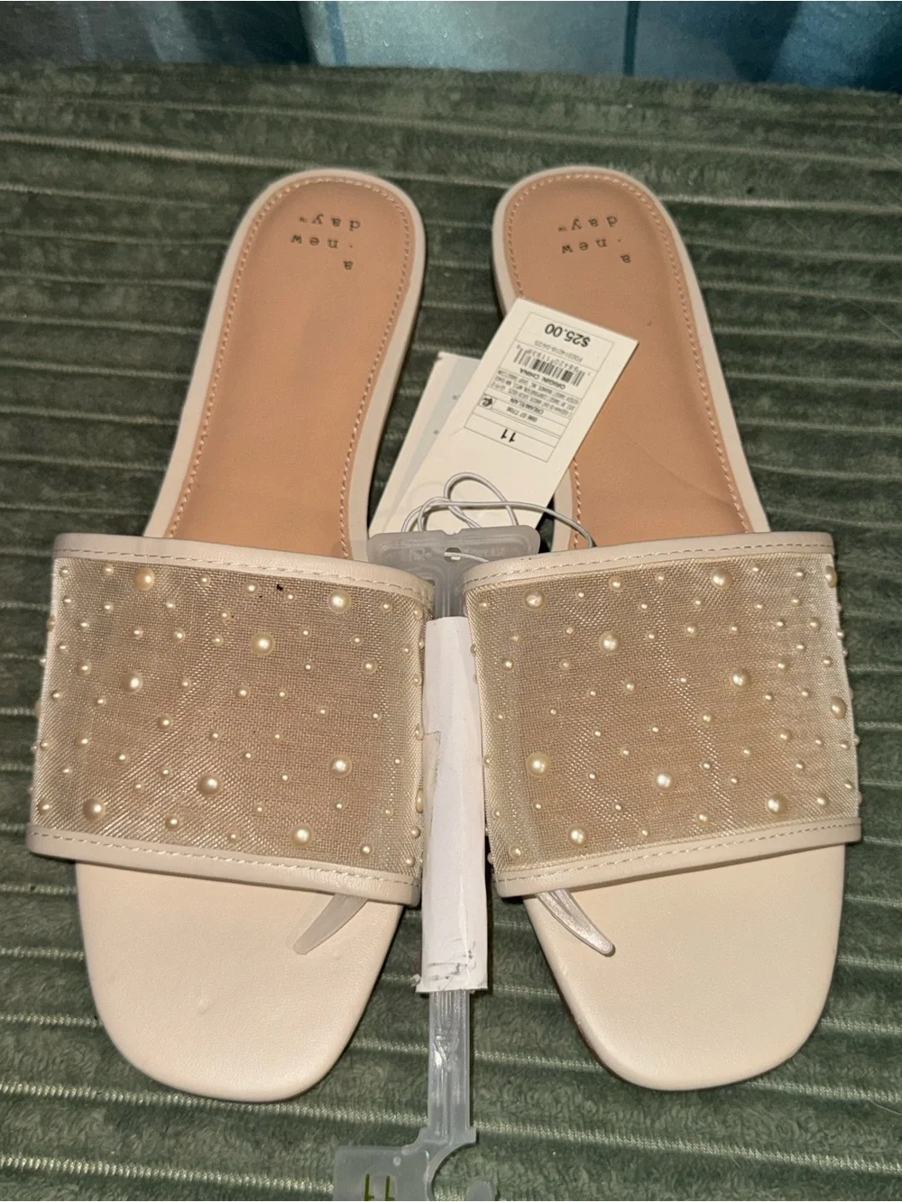 a new day Nude Beaded Mesh Slide Sandals